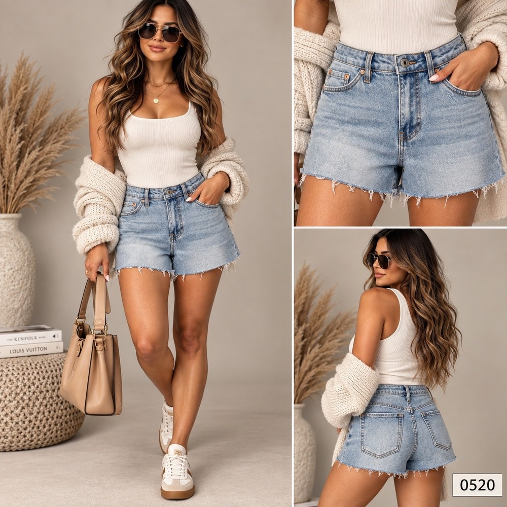 YMI Collection Light Wash High Rise Raw Hem Denim Shorts Size 7/28 0520